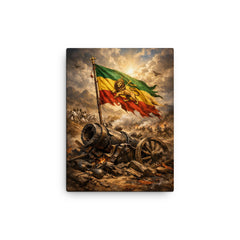 Battle of Adwa Ethiopian standard over shattered cannon canvas print on a plain backdrop in size 12"x16".