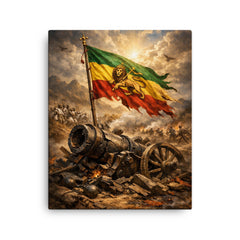 Battle of Adwa Ethiopian standard over shattered cannon canvas print on a plain backdrop in size 16"x20".