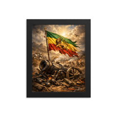 Battle of Adwa Ethiopian standard over shattered cannon framed print on a plain backdrop in size 8"x10".