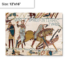 Battle of Hastings, The Death of Harold II (Bayeux Tapestry) metal print on a plain backdrop in size 12"x16".