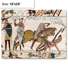 Battle of Hastings, The Death of Harold II (Bayeux Tapestry) metal print on a plain backdrop in size 18"x24".