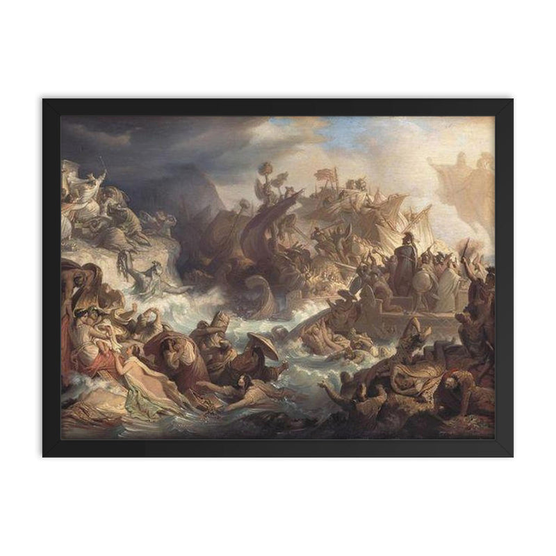 Battle of Salamis by Wilhelm von Kaulbach, 1868 framed print on a plain backdrop in size 18