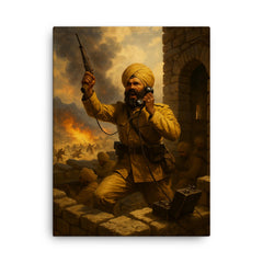 Battle of Saragarhi last signal from stone fort canvas print on a plain backdrop in size 18"x24".