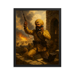 Battle of Saragarhi last signal from stone fort framed print on a plain backdrop in size 16"x20".
