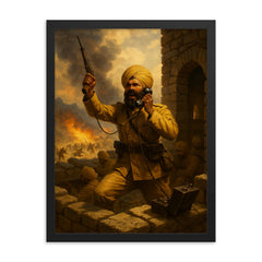 Battle of Saragarhi last signal from stone fort framed print on a plain backdrop in size 18"x24".