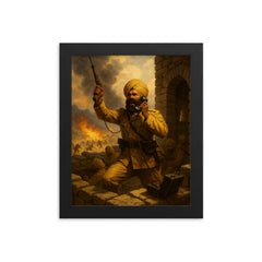 Battle of Saragarhi last signal from stone fort framed print on a plain backdrop in size 8"x10".