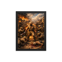 Battle of Saragarhi last stand at gate framed print on a plain backdrop in size 12"x16".
