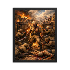 Battle of Saragarhi last stand at gate framed print on a plain backdrop in size 16"x20".