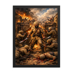 Battle of Saragarhi last stand at gate framed print on a plain backdrop in size 18"x24".