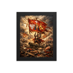 Battle of Vienna standard over broken siege lines framed print on a plain backdrop in size 8"x10".