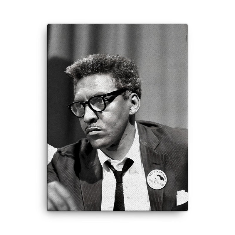 Bayard Rustin canvas print on a plain backdrop in size 18