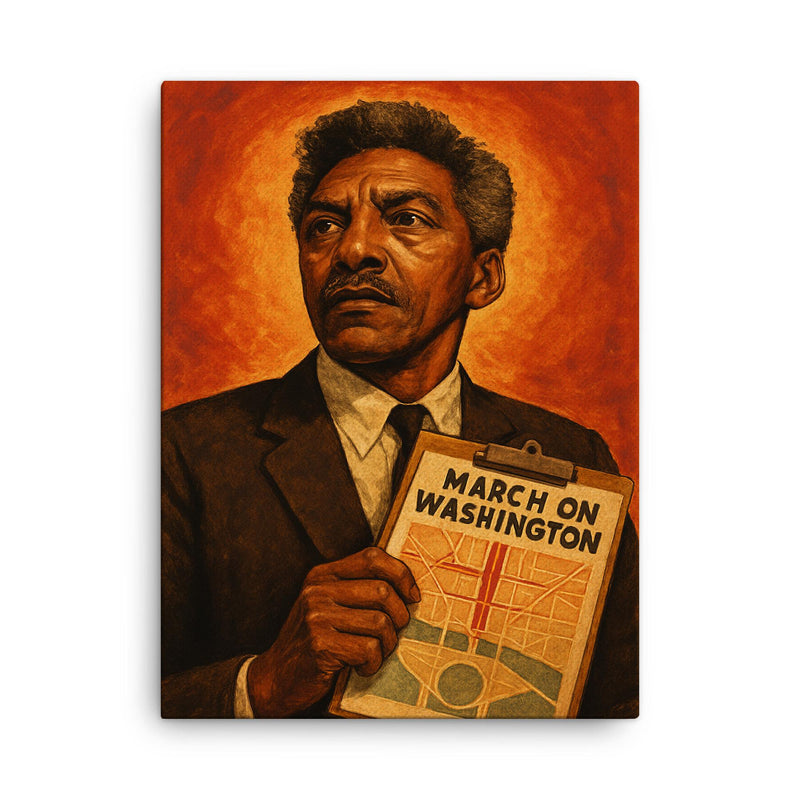 Bayard Rustin march planner portrait canvas print on a plain backdrop in size 18