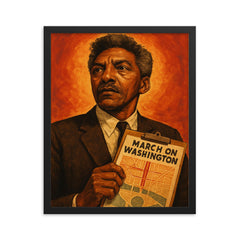 Bayard Rustin march planner portrait framed print on a plain backdrop in size 16"x20".