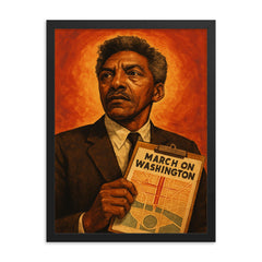 Bayard Rustin march planner portrait framed print on a plain backdrop in size 18"x24".