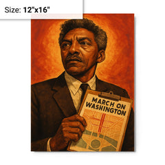 Bayard Rustin march planner portrait metal print on a plain backdrop in size 12"x16".