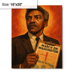 Bayard Rustin march planner portrait metal print on a plain backdrop in size 16"x20".