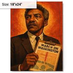 Bayard Rustin march planner portrait metal print on a plain backdrop in size 18"x24".