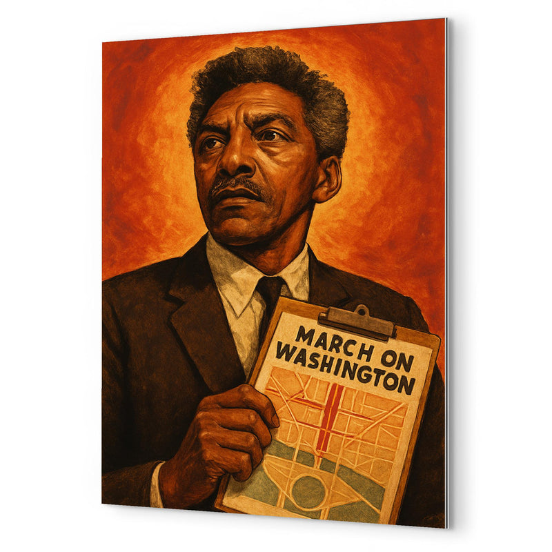 Bayard Rustin march planner portrait metal print mockup