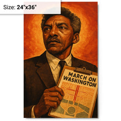 Bayard Rustin march planner portrait metal print on a plain backdrop in size 24"x36".