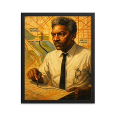 Bayard Rustin organizing march route framed print on a plain backdrop in size 16"x20".