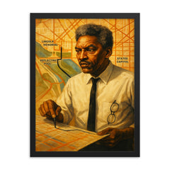 Bayard Rustin organizing march route framed print on a plain backdrop in size 18"x24".