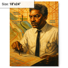 Bayard Rustin organizing march route metal print on a plain backdrop in size 18"x24".