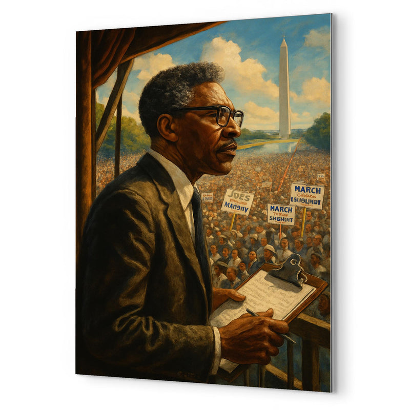 Bayard Rustin organizing the March from backstage metal print mockup
