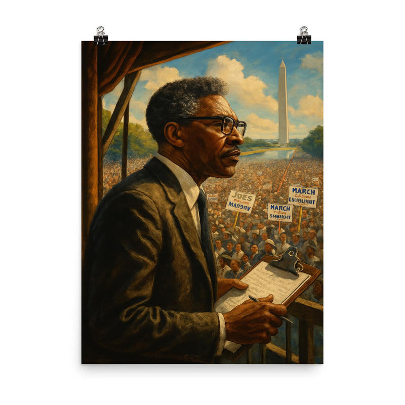 Bayard Rustin organizing the March from backstage poster on a plain backdrop in size 8
