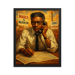 Bayard Rustin organizing the March on Washington framed print on a plain backdrop in size 16"x20".