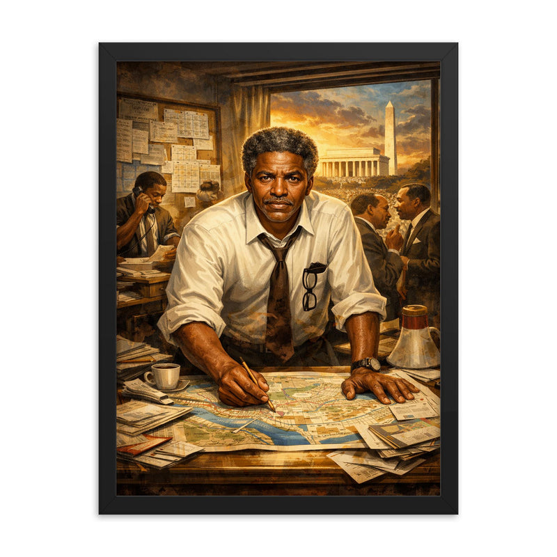 Bayard Rustin organizing the March on Washington framed print on a plain backdrop in size 18