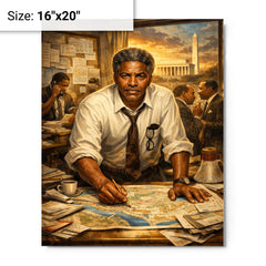 Bayard Rustin organizing the March on Washington metal print on a plain backdrop in size 16"x20".