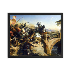 Bayard Sur le Pont du Garigliano by Henri Félix Emmanuel Philippoteaux, 1840 framed print on a plain backdrop in size 16"x20".