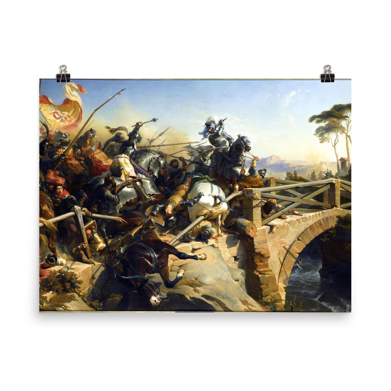 Bayard Sur le Pont du Garigliano by Henri Félix Emmanuel Philippoteaux, 1840 poster on a plain backdrop in size 8