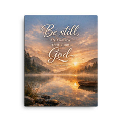 Be still and know that I am God Psalm 4610 canvas print on a plain backdrop in size 16"x20".