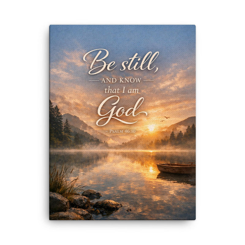 Be still and know that I am God Psalm 4610 canvas print on a plain backdrop in size 18