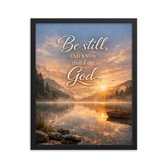 Be still and know that I am God Psalm 4610 framed print on a plain backdrop in size 16"x20".