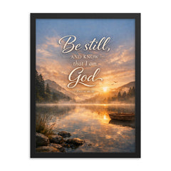 Be still and know that I am God Psalm 4610 framed print on a plain backdrop in size 18"x24".
