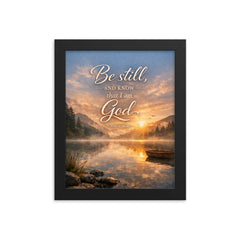 Be still and know that I am God Psalm 4610 framed print on a plain backdrop in size 8"x10".