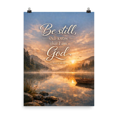 Be still and know that I am God Psalm 4610 poster on a plain backdrop in size 8"x10".