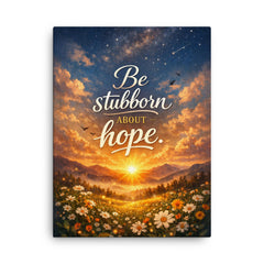 Be stubborn about hope canvas print on a plain backdrop in size 18"x24".