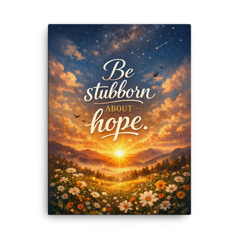 Be stubborn about hope canvas print on a plain backdrop in size 18