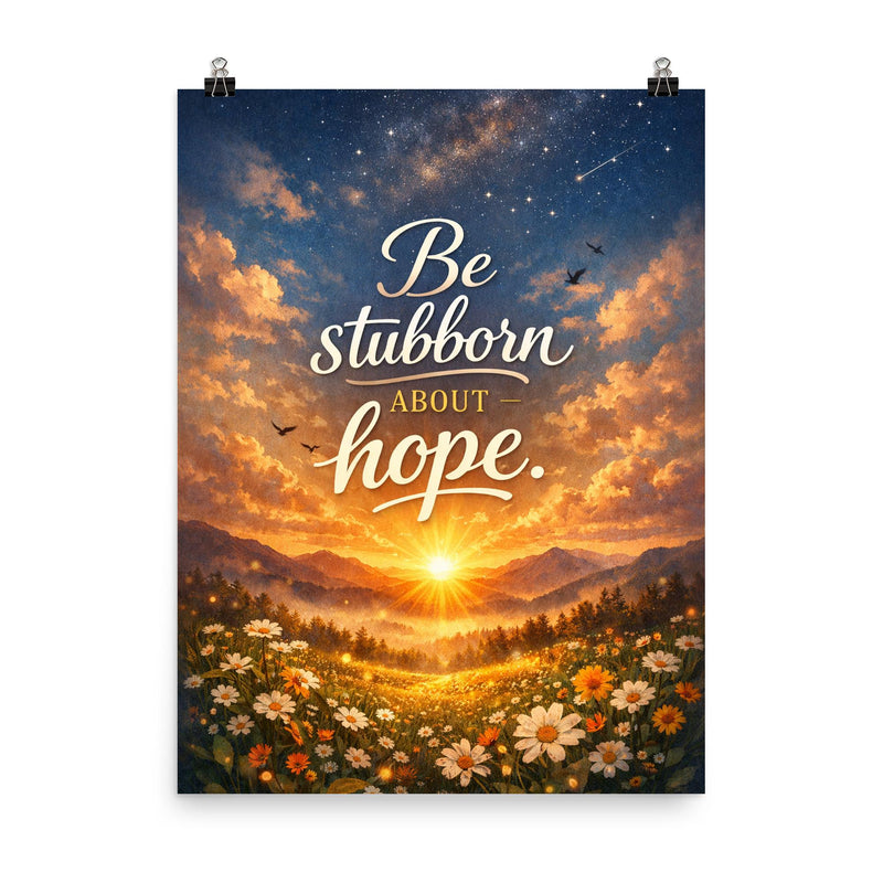 Be stubborn about hope poster on a plain backdrop in size 8