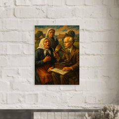 Béla Bartók collecting village songs metal print mockup