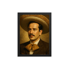 Beautiful fully photorealistic portrait of Pedro Infante framed print on a plain backdrop in size 12"x16".