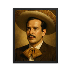Beautiful fully photorealistic portrait of Pedro Infante framed print on a plain backdrop in size 16"x20".
