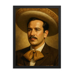 Beautiful fully photorealistic portrait of Pedro Infante framed print on a plain backdrop in size 18"x24".