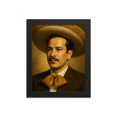 Beautiful fully photorealistic portrait of Pedro Infante framed print on a plain backdrop in size 8"x10".