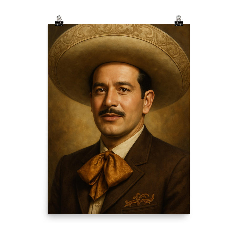 Beautiful portrait of Pedro Infante poster on a plain backdrop in size 8