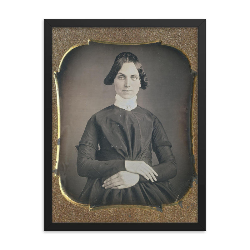 Beauty with a Raised Eyebrow, 1860s framed print on a plain backdrop in size 18