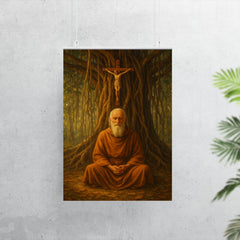 Bede Griffiths beneath banyan and crucifix poster 7